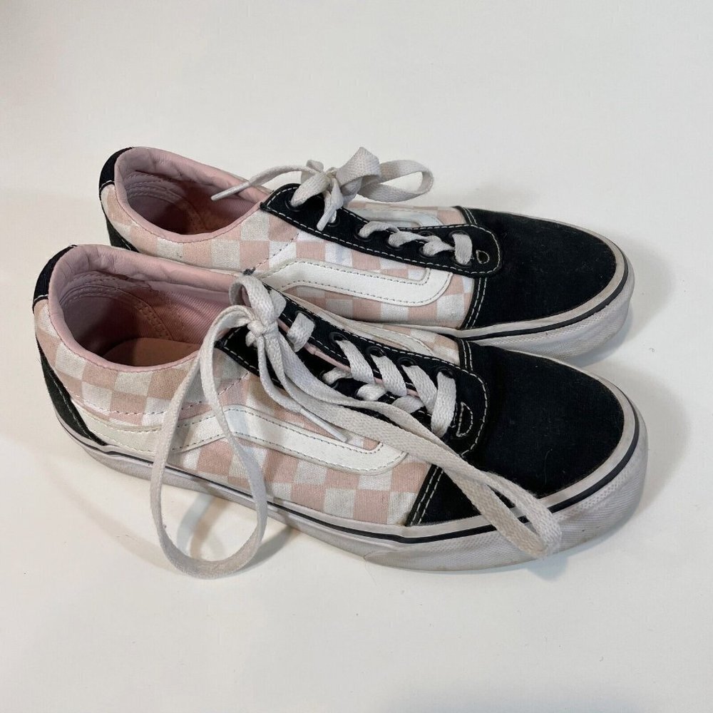 Vans Off The Wall Womens Old Skool‎ Skater Sneaker Black Pink 5.5 Checkerboard